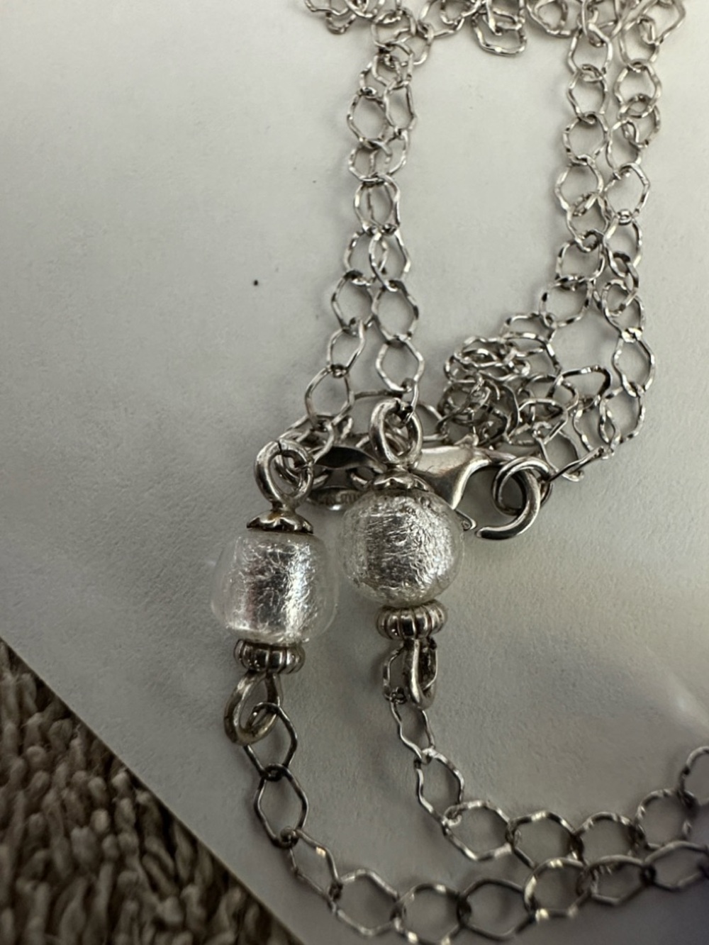 SOLD Milros Blue Murano Glass Foil Heart Pendant Necklace 14K White Gold Chain - Picture 13 of 13